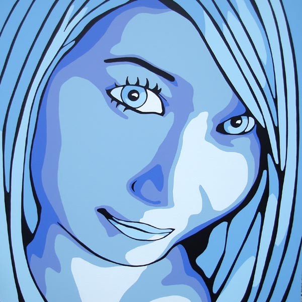 Original Monochromatic Blue Portrait Painting