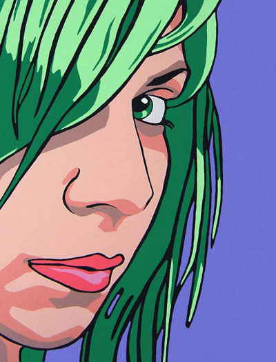 Green Hair on Purple Background Original Pop Art Portrait Painting