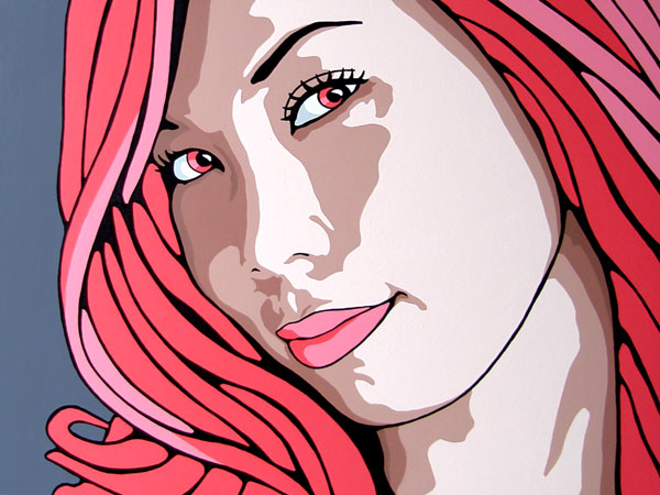Mio With Pink And Red Hair Portrait Painting