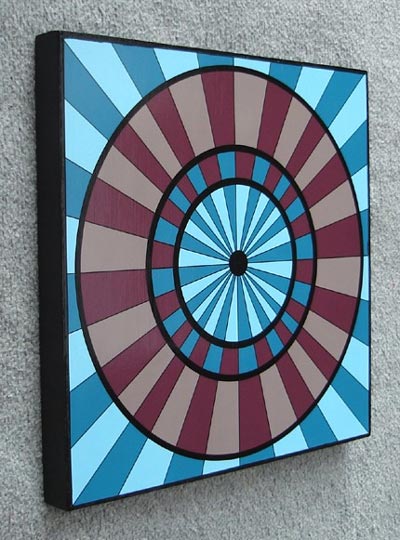 Mounted Geometric Pinwheel Print - Aqua on Brown