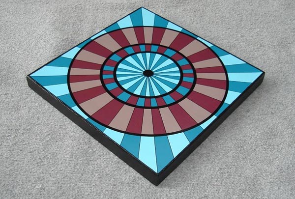 Mounted Geometric Pinwheel Print - Aqua on Brown