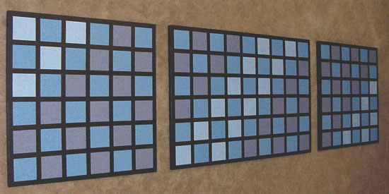 Huge Modern Textured Blue Squares Triptych Painting