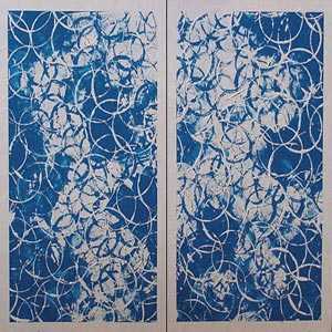 Modern Blue Circles Diptych Painting