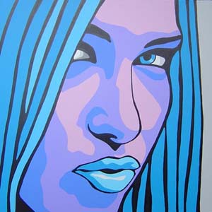 Original Blue and Purple Pop Art Portrait Painting